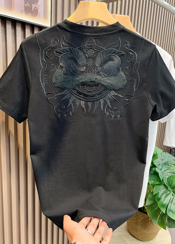 Embroideried White Men Shirts Summer Oriental T Cotton Casual