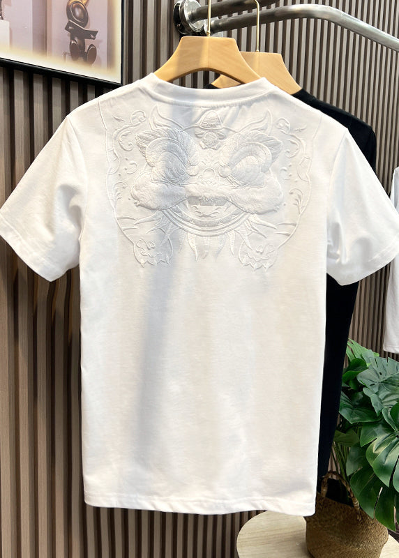 Embroideried White Men Shirts Summer Oriental T Cotton Casual