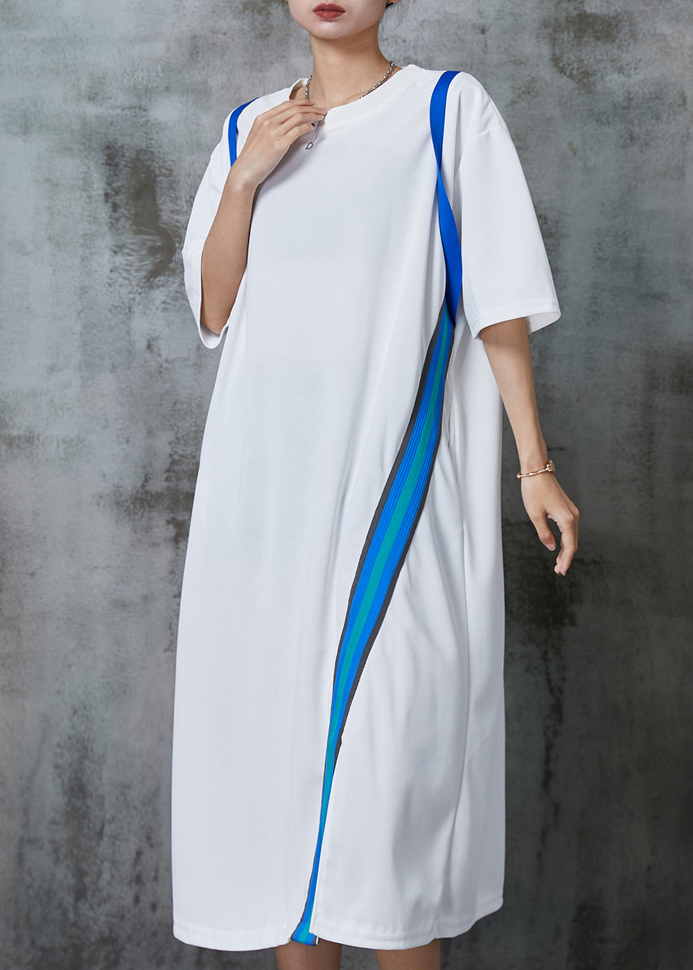 Casual White Oversized Patchwork Cotton Long Dresses Summer AL1011