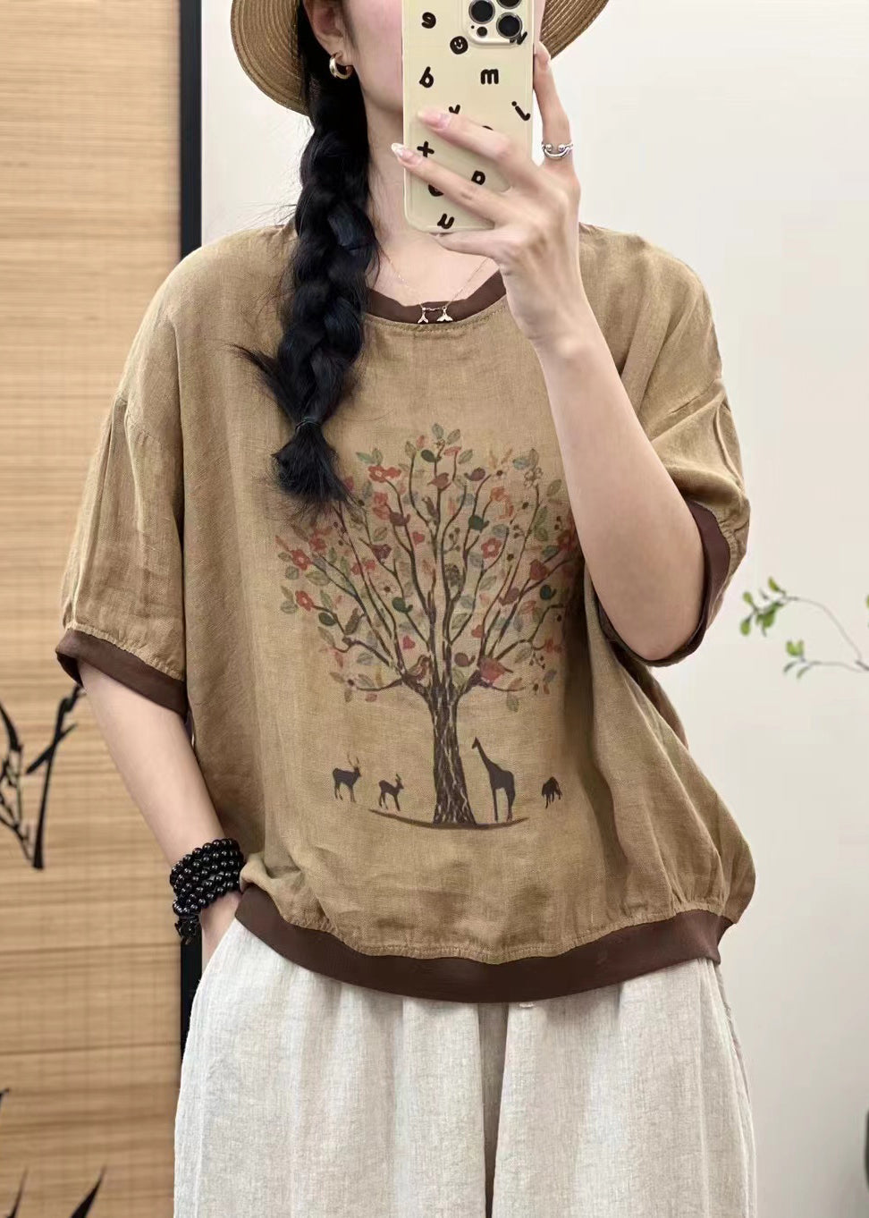 Sleeveless Print Casual Patchwork Tops Oversized White Linen