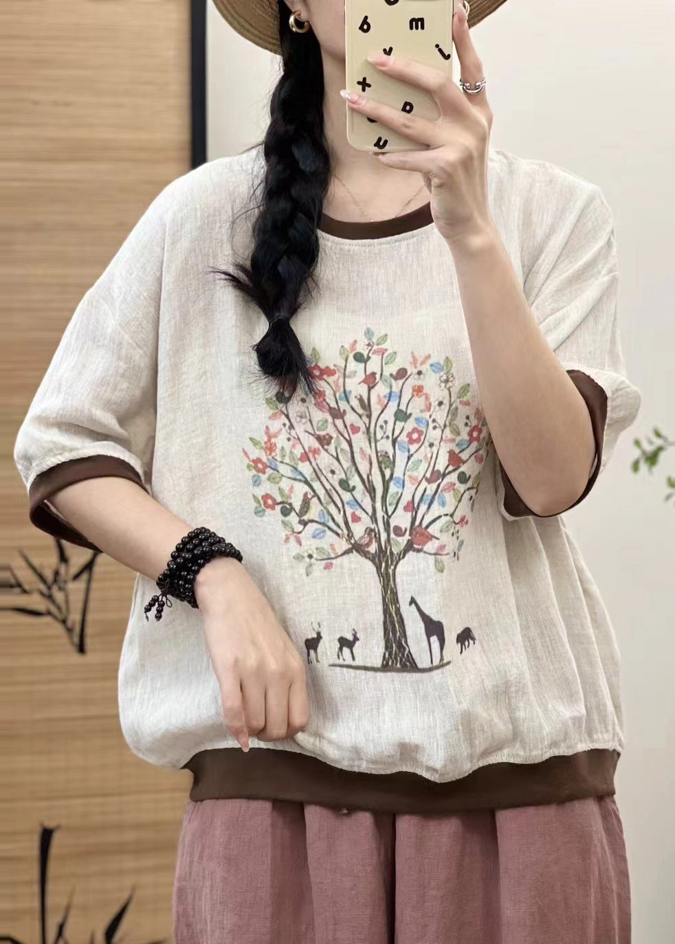 Sleeveless Print Casual Patchwork Tops Oversized White Linen