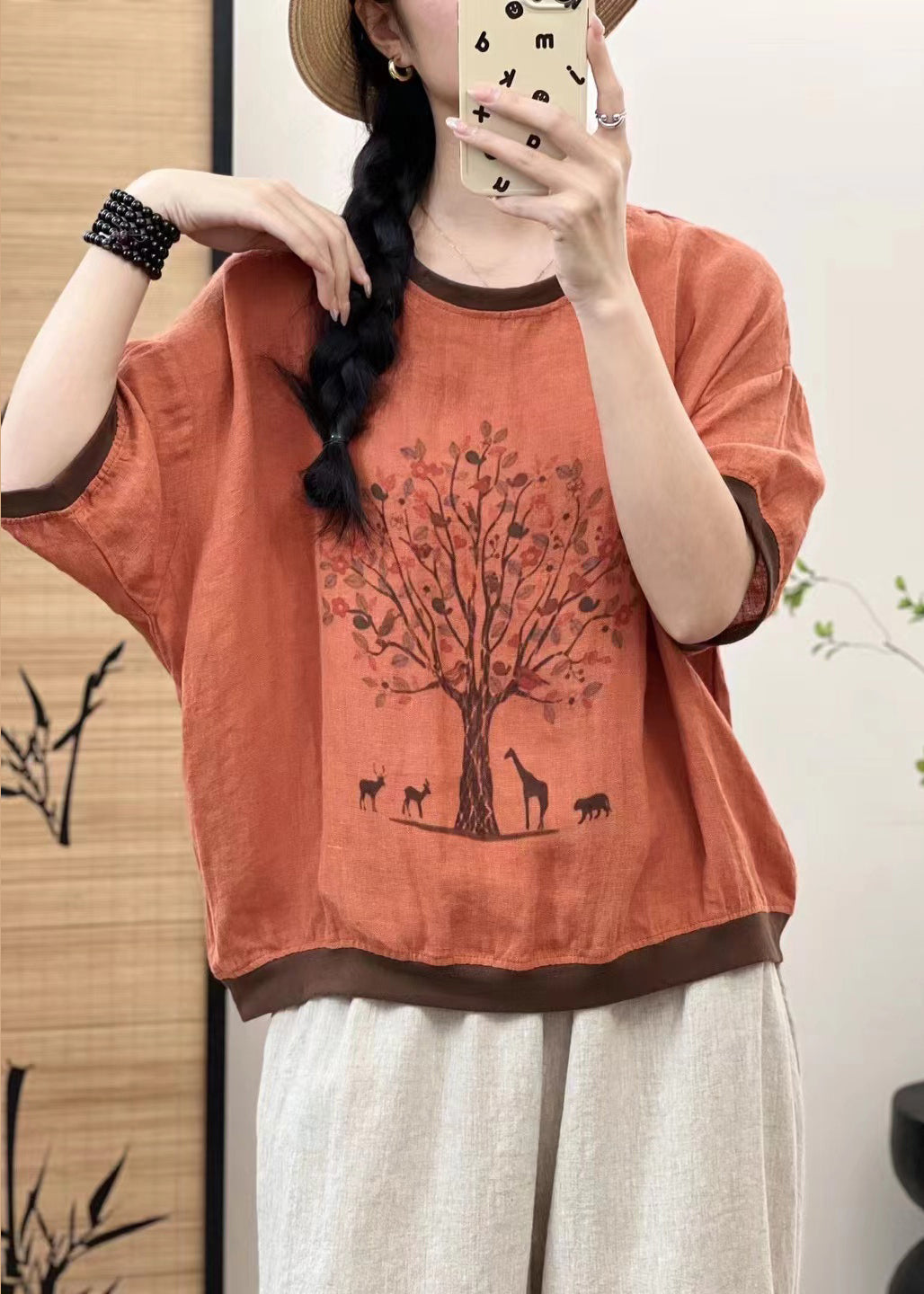 Sleeveless Print Casual Patchwork Tops Oversized White Linen