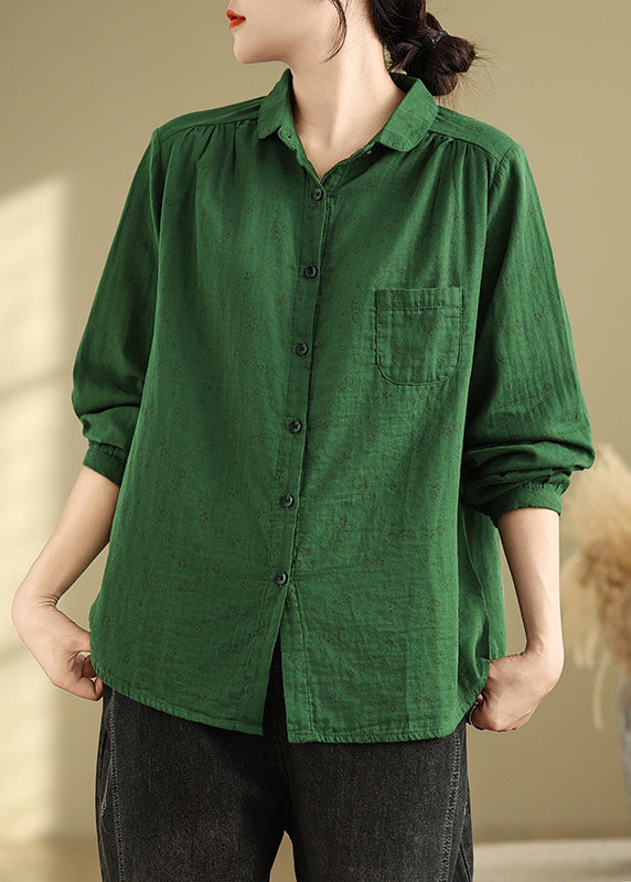 Casual White Peter Pan Collar Print Cotton Shirts Top Spring TN003