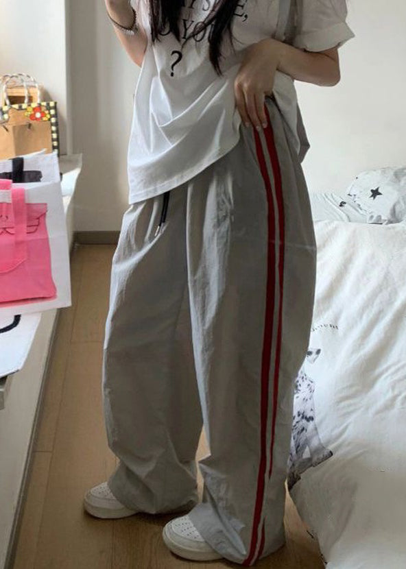 Yellow Waist Elastic Pants Spring Striped Cotton Casual