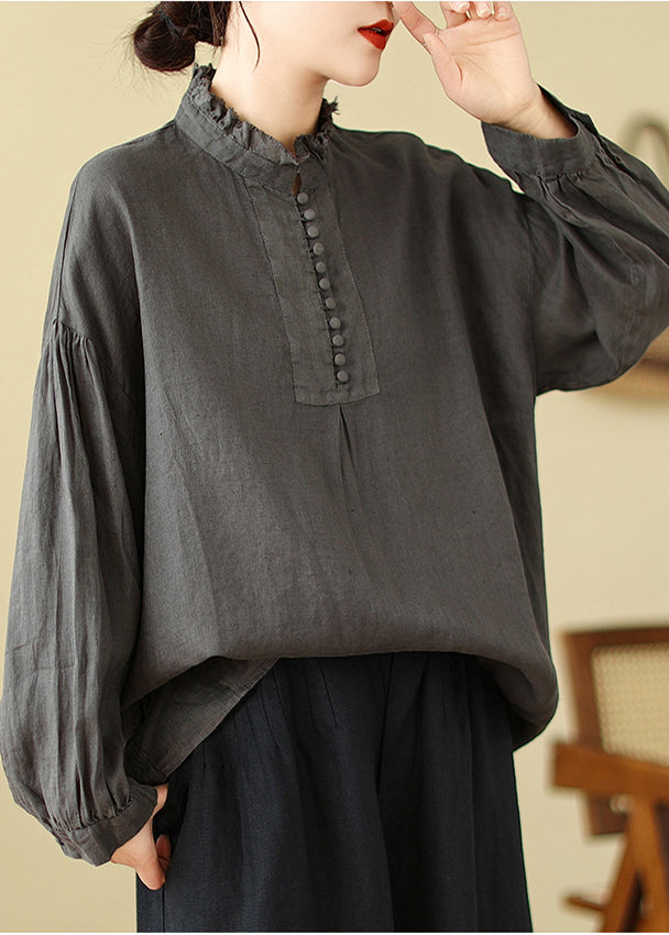 Charcoal Grey Cotton Shirt Tops Oversized Spring TM017