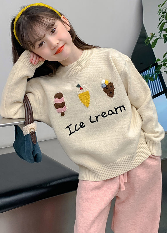 Chic Apricot Applique Thick Cotton Knit Kids Sweaters Winter WL047