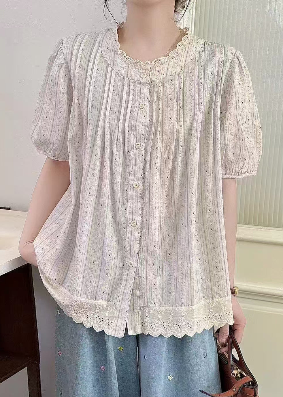 Oversized Cotton Chic Top Summer Apricot Patchwork