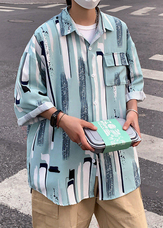 Shirt Silk Apricot Chic Mens Sleeve Ice Bracelet Button Striped