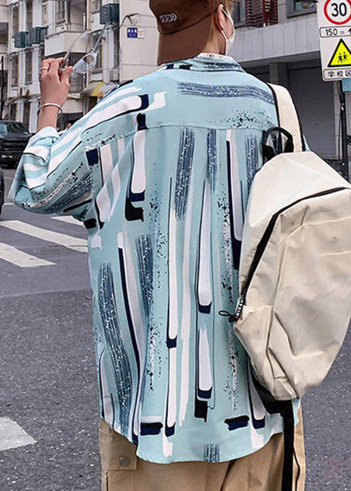 Shirt Silk Apricot Chic Mens Sleeve Ice Bracelet Button Striped