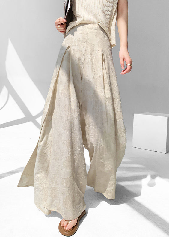 Open Apricot Cotton Pants Skirt Zippered Chic Side Summer