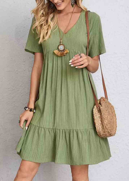 Army V Green Summer Cotton Day Neck Chic Patchwork Dress
