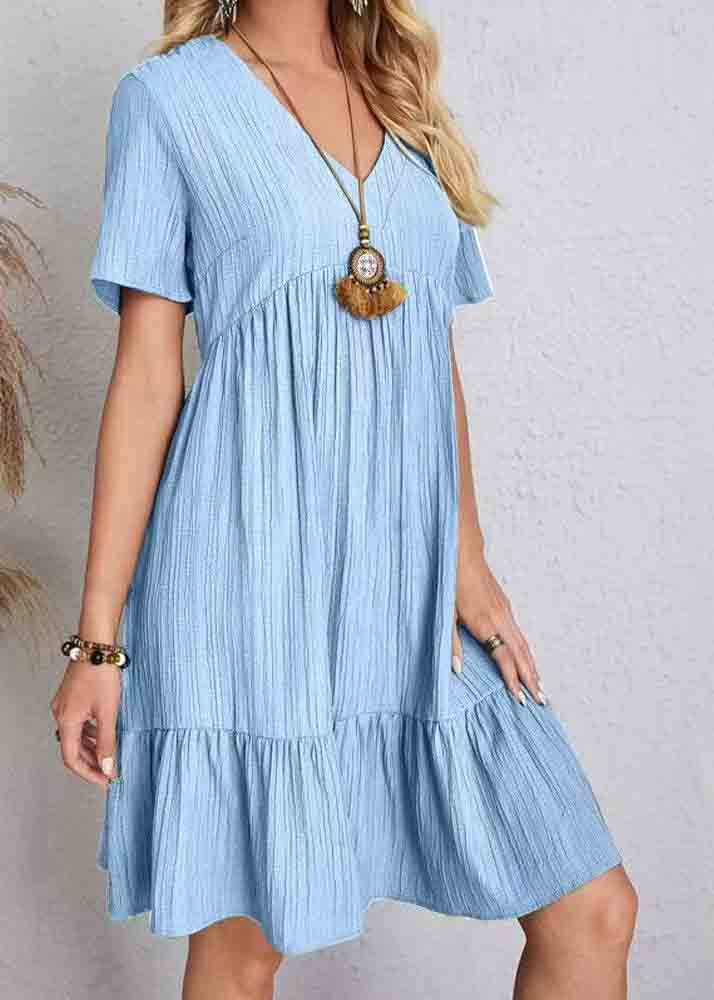 Army V Green Summer Cotton Day Neck Chic Patchwork Dress