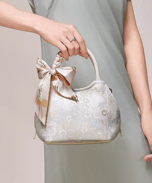 Bow Tote Beige Cotton Chic Jacquard Bag