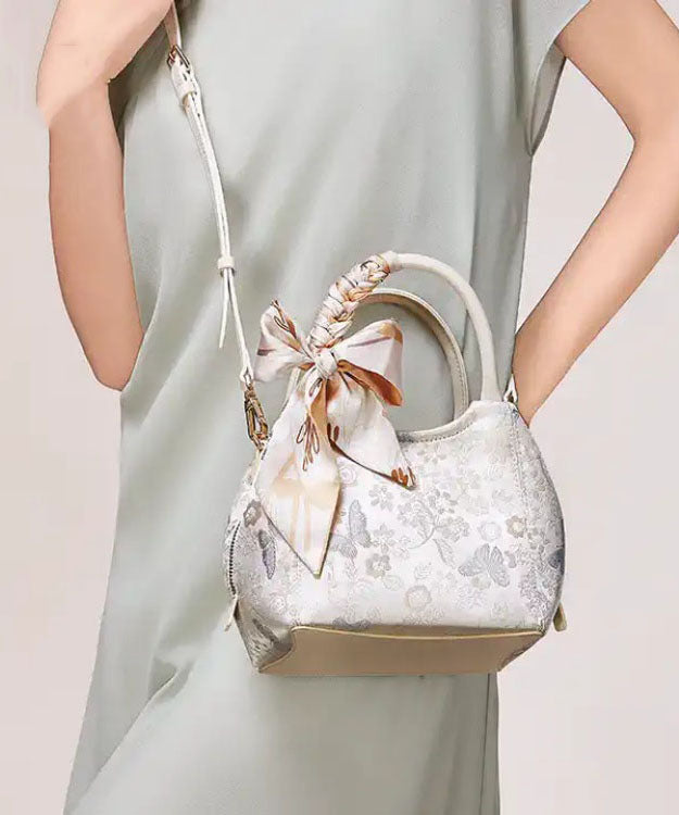 Bow Tote Beige Cotton Chic Jacquard Bag