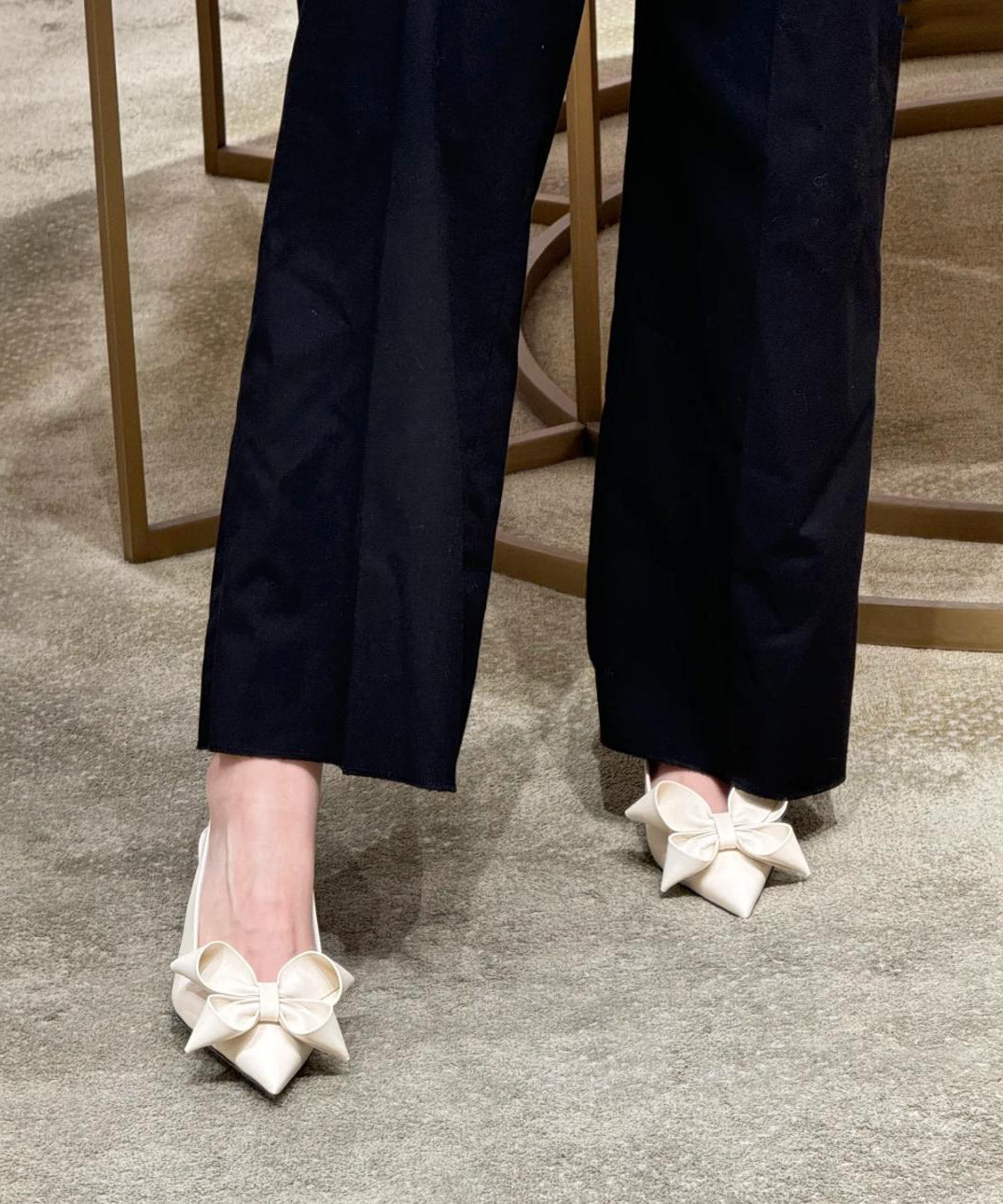 Sandals Beige Toe Pointed Bow High Heel Chic Splicing