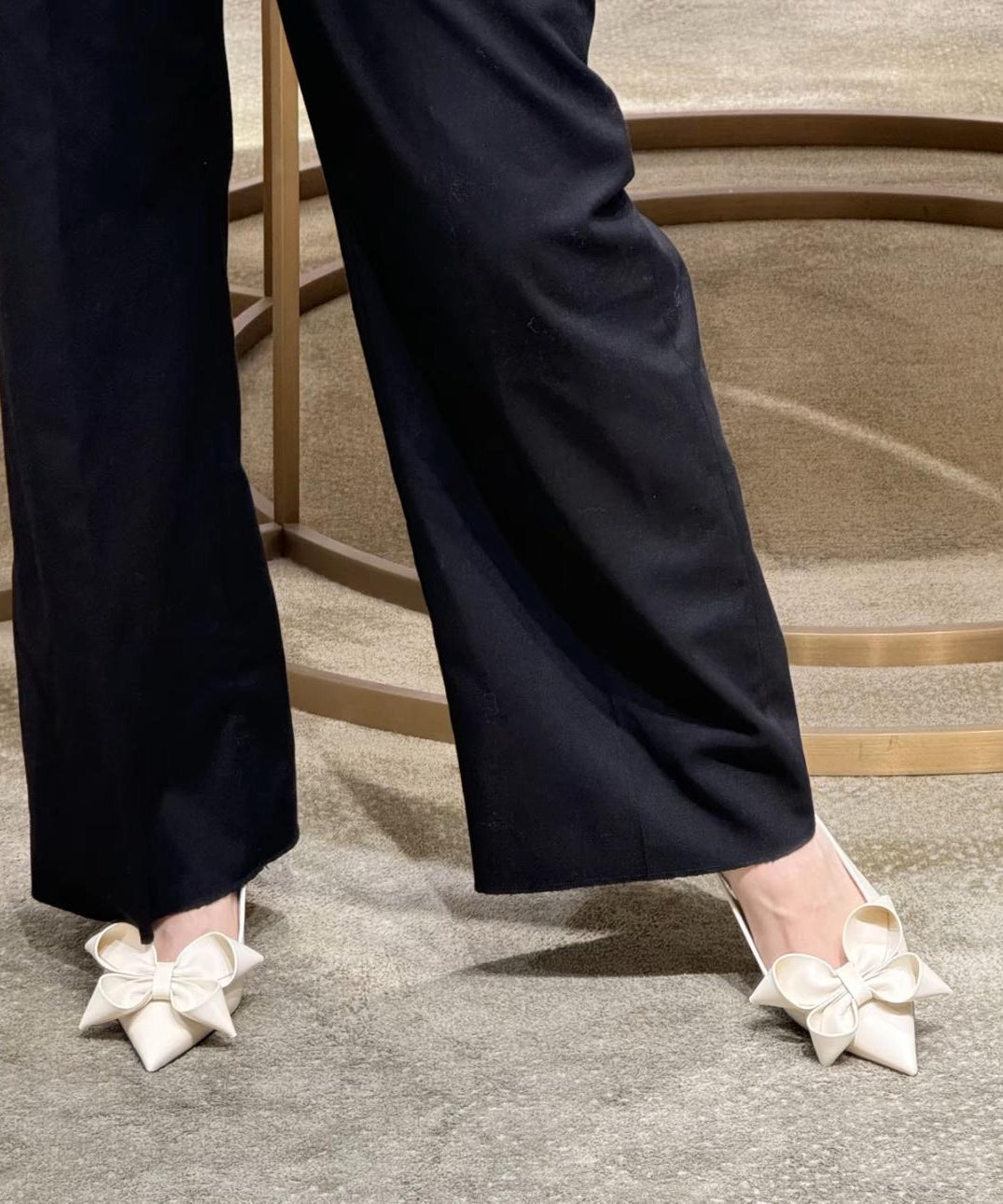 Sandals Beige Toe Pointed Bow High Heel Chic Splicing