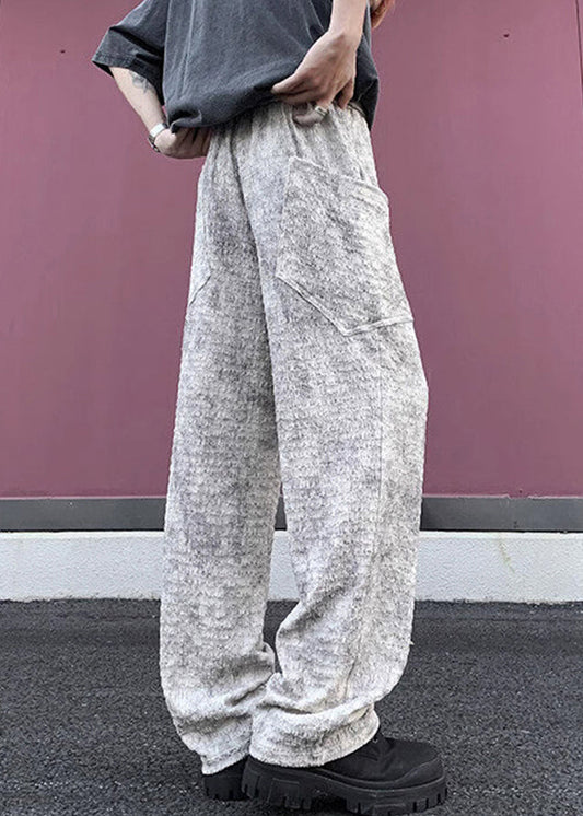 Mens Pockets Chic Silk Beige Wrinkled Summer Ice Pants