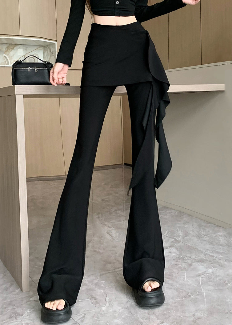 Black Bottoms Spring Asymmetrical Flare Spandex Ruffled Chic