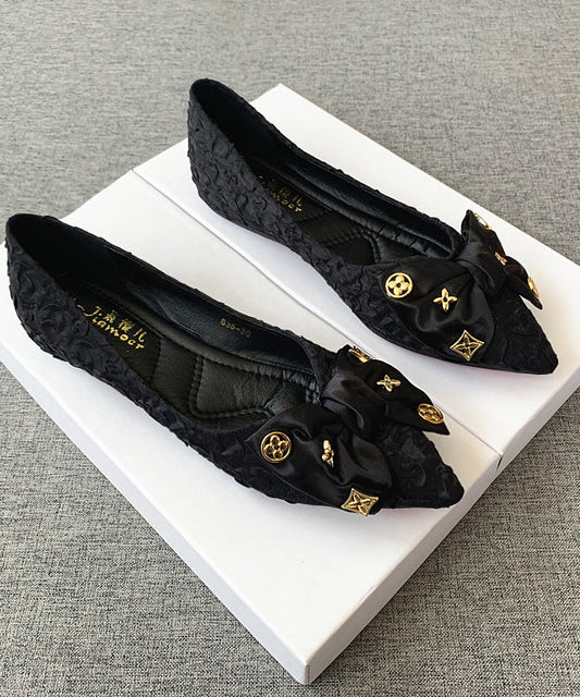 Chic Shoes Bow Black Pointed Flat Splicing Toe