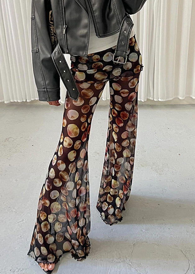 Black Trousers Flared Tulle Summer Dot Print Chic High Waist