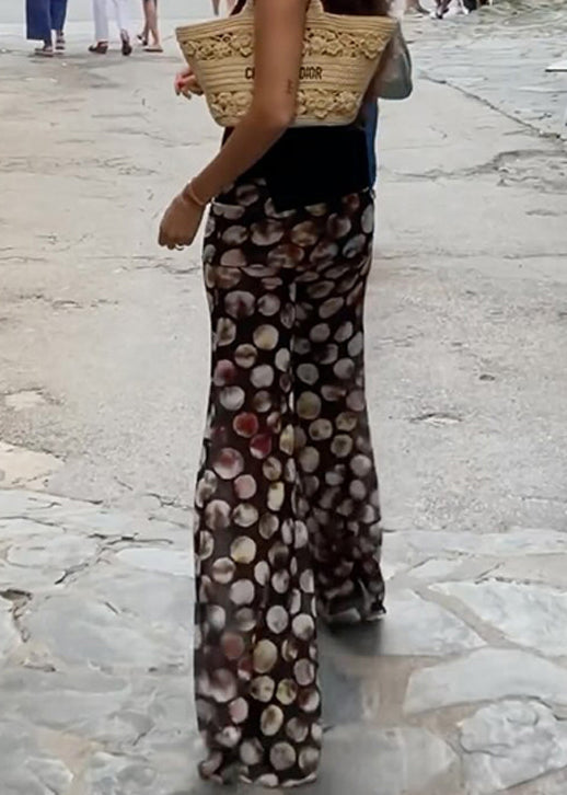 Black Trousers Flared Tulle Summer Dot Print Chic High Waist