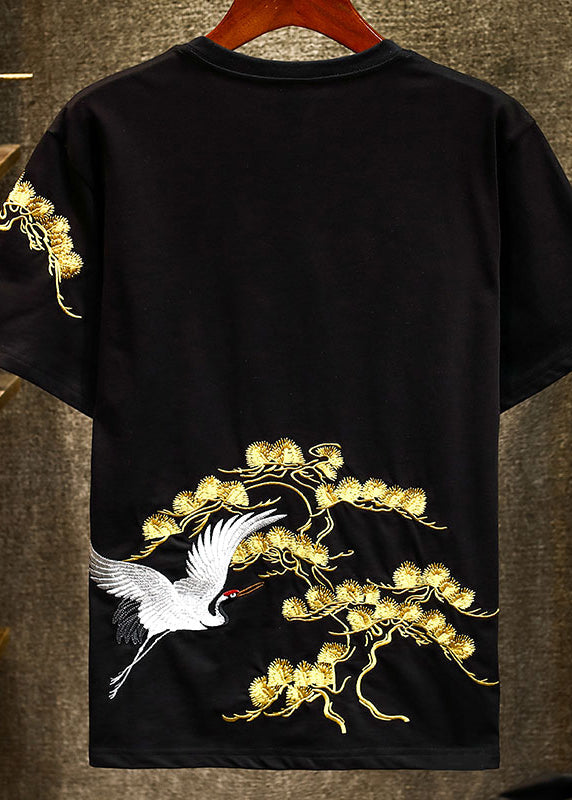 Apparel Shirts T Men Embroideried Black Summer Chic