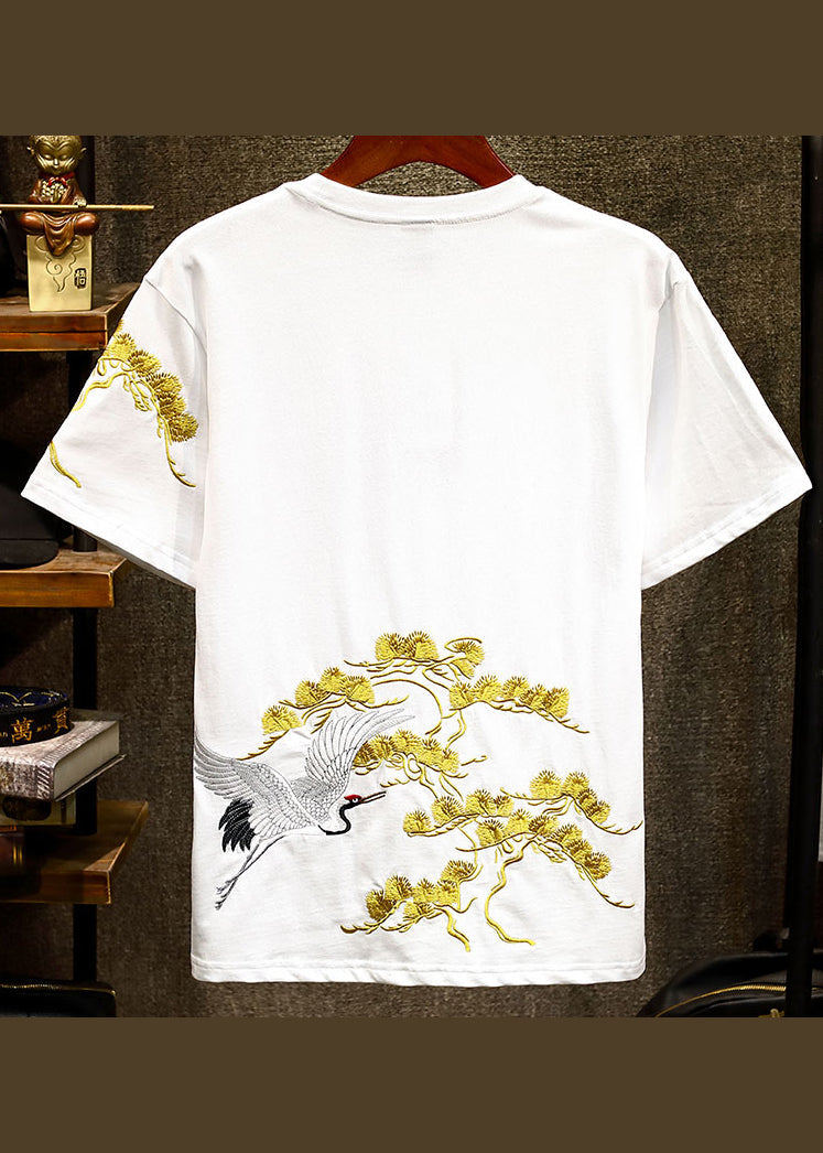 Apparel Shirts T Men Embroideried Black Summer Chic