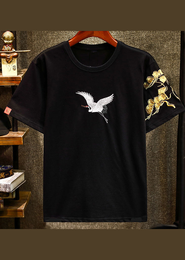 Apparel Shirts T Men Embroideried Black Summer Chic