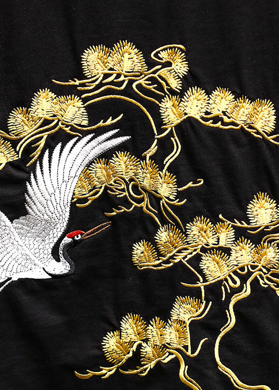 Apparel Shirts T Men Embroideried Black Summer Chic