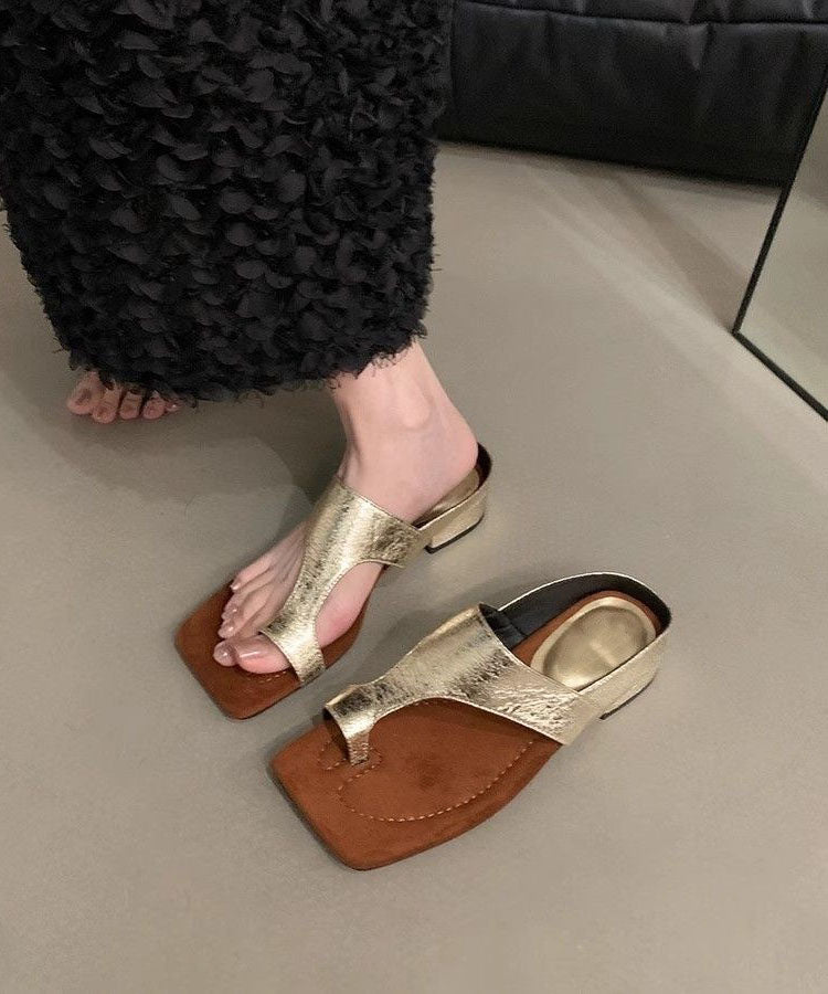 Black Splicing Thong Chunky Faux Sandals Chic Leather