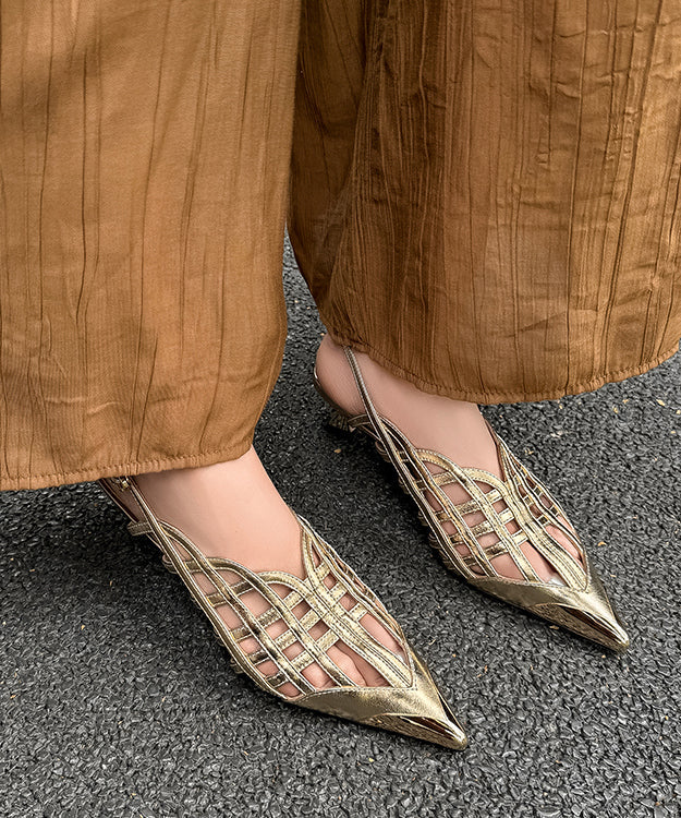 Chic Heel High Sandals Splicing Out Leather Hollow Black Cowhide