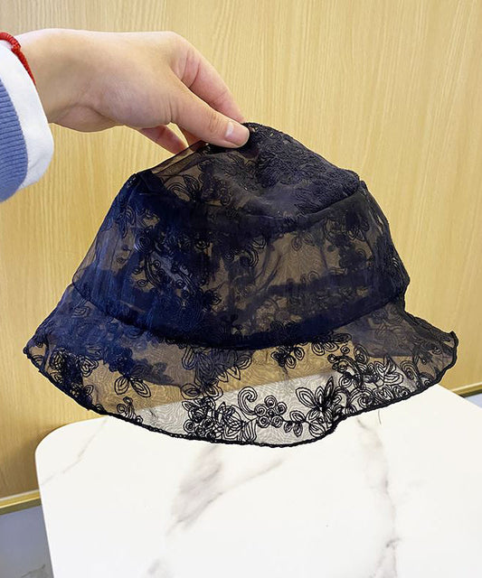 Black Bucket Hat Lace Chic Embroidered