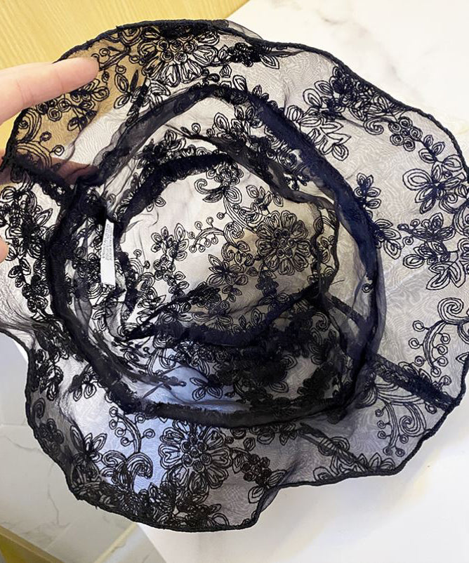 Black Bucket Hat Lace Chic Embroidered
