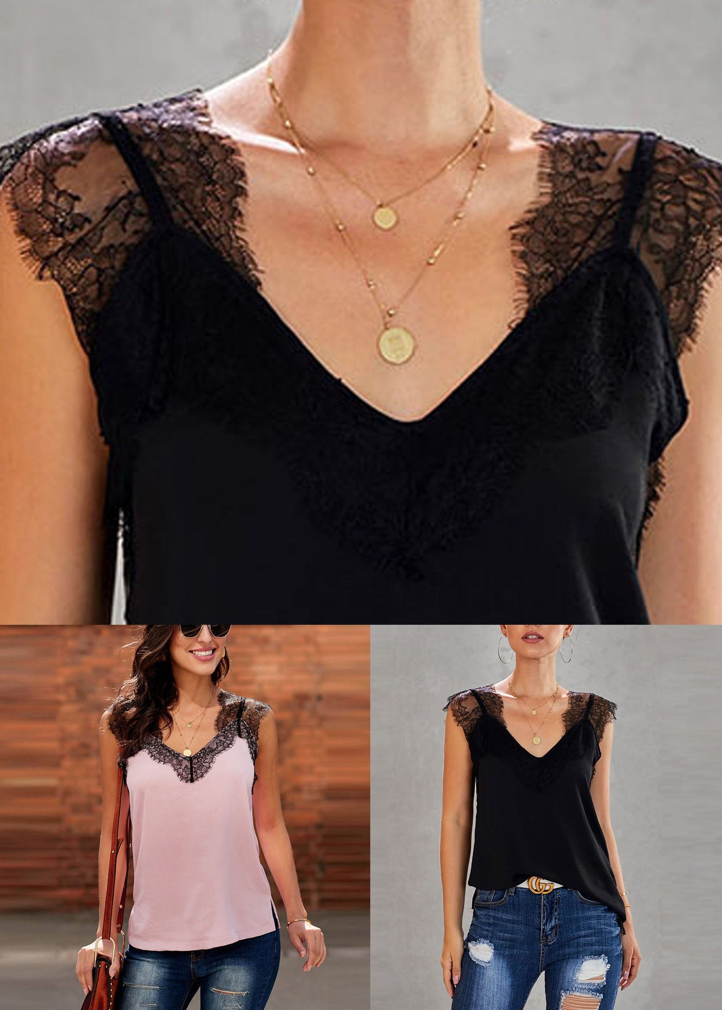 Patchwork Summer Black Vests Chic Lace