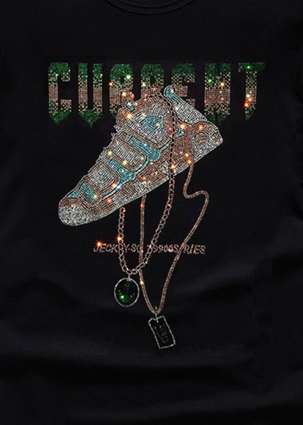 Zircon Men Shirt Chic Neck T Summer Black Cotton O