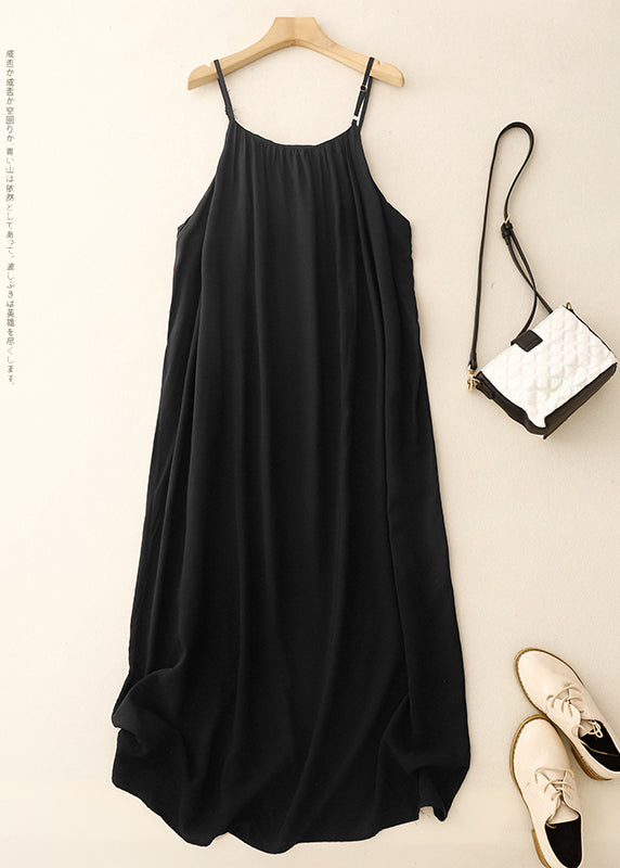 Summer Strap Spaghetti Black Dress Chic Chiffon Oversized