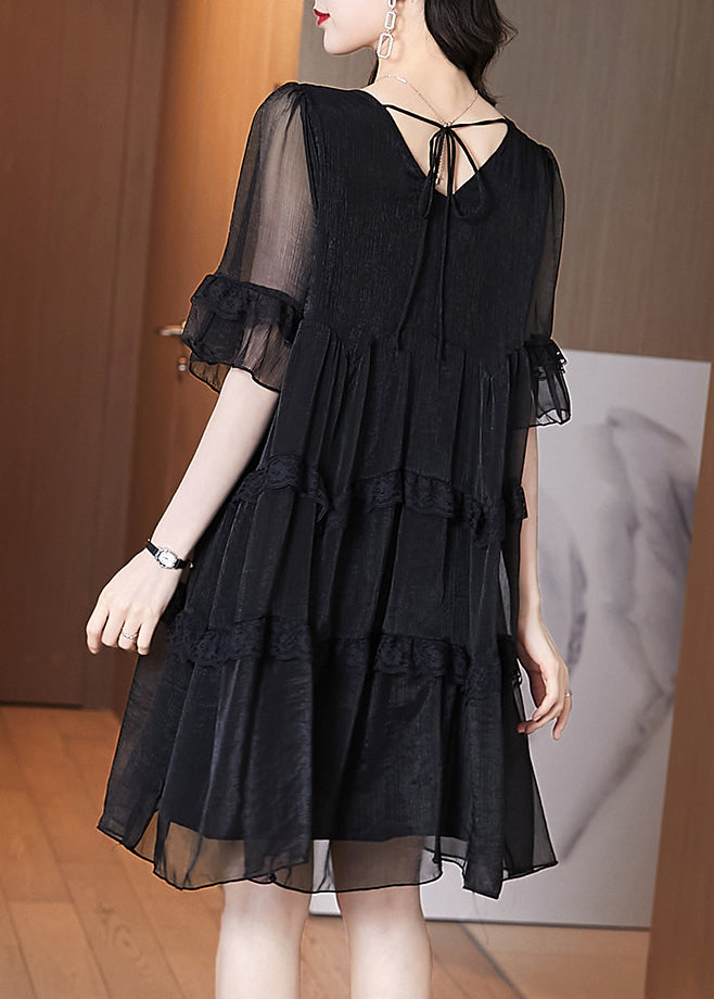 Chic Summer Chiffon Black Ruffled Patchwork Dress