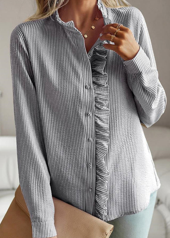 Lantern Chic Sleeve Collar Black Shirts Stand Ruffled