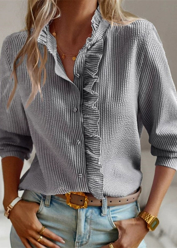 Lantern Chic Sleeve Collar Black Shirts Stand Ruffled