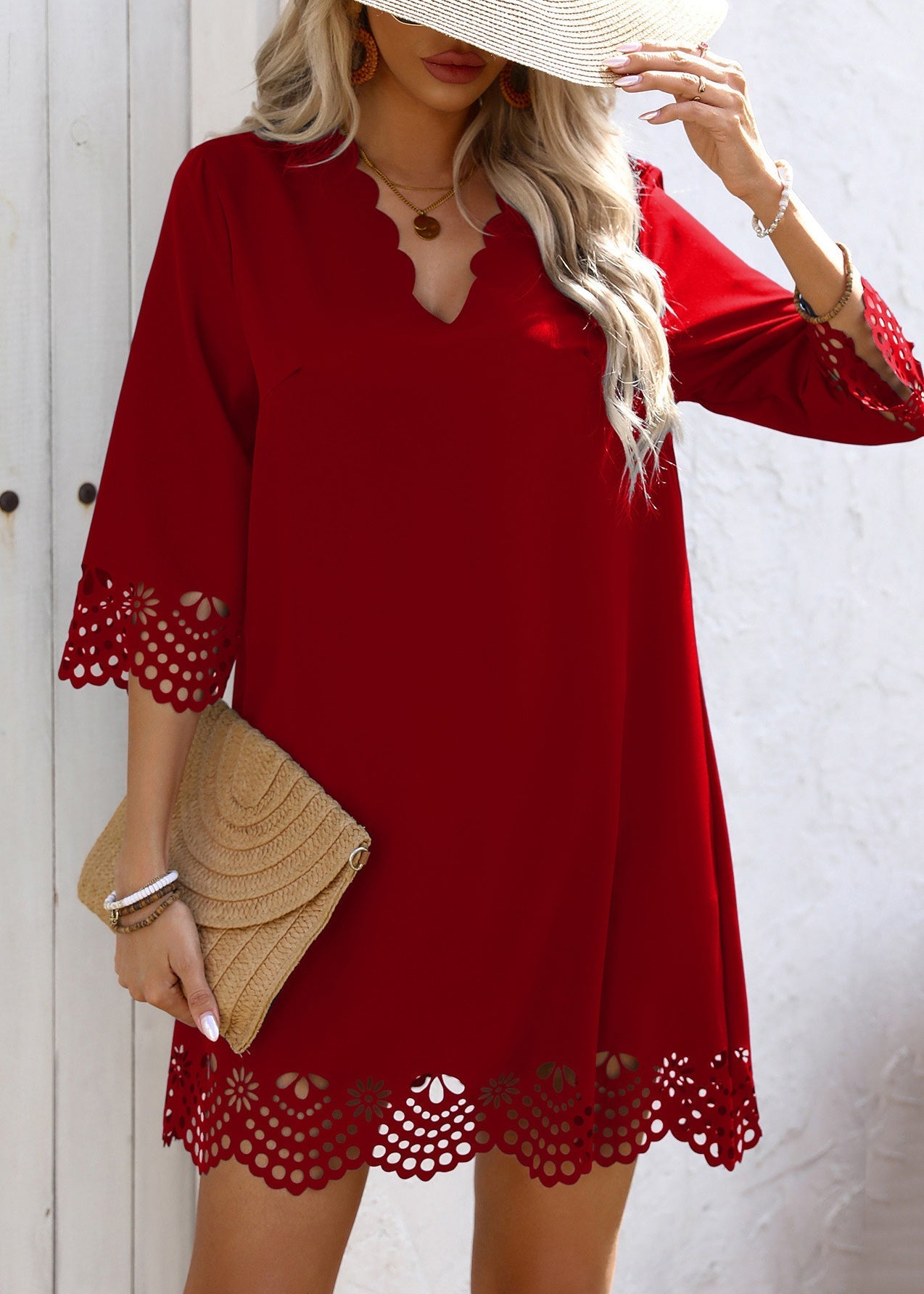 V Line Half A Black Dresses Mid Sleeve Chic Neck