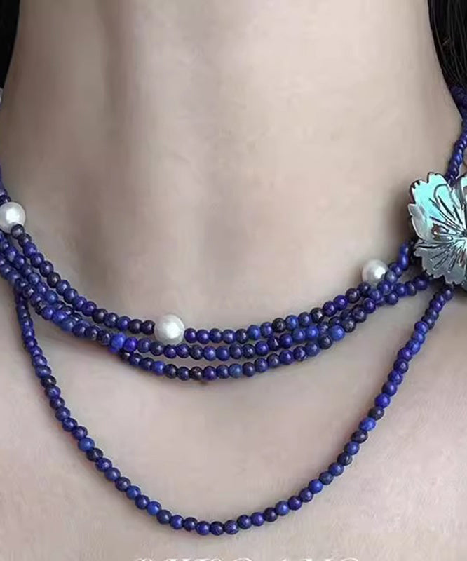 Layered Pearl Gratuated Floral Alloy Bead Chic Blue Beading