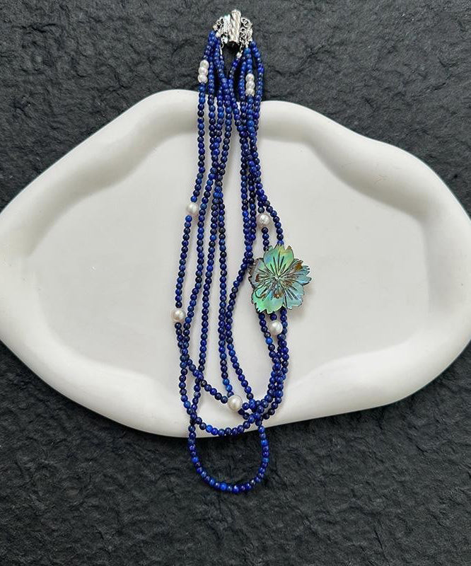 Layered Pearl Gratuated Floral Alloy Bead Chic Blue Beading