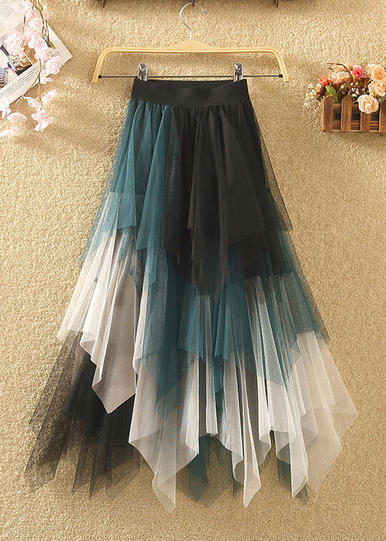 Chic Blue Asymmetrical Elastic Waist Patchwork Tulle Skirts Summer Ada Fashion