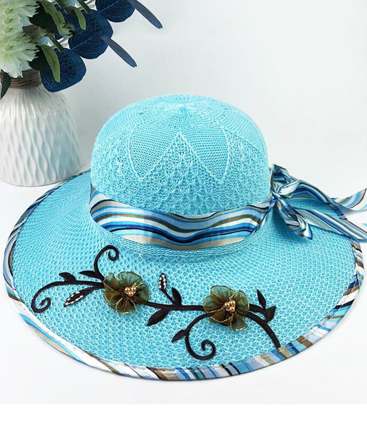 Sun Bow Chic Bead Blue Hat Patchwork Floral Nail