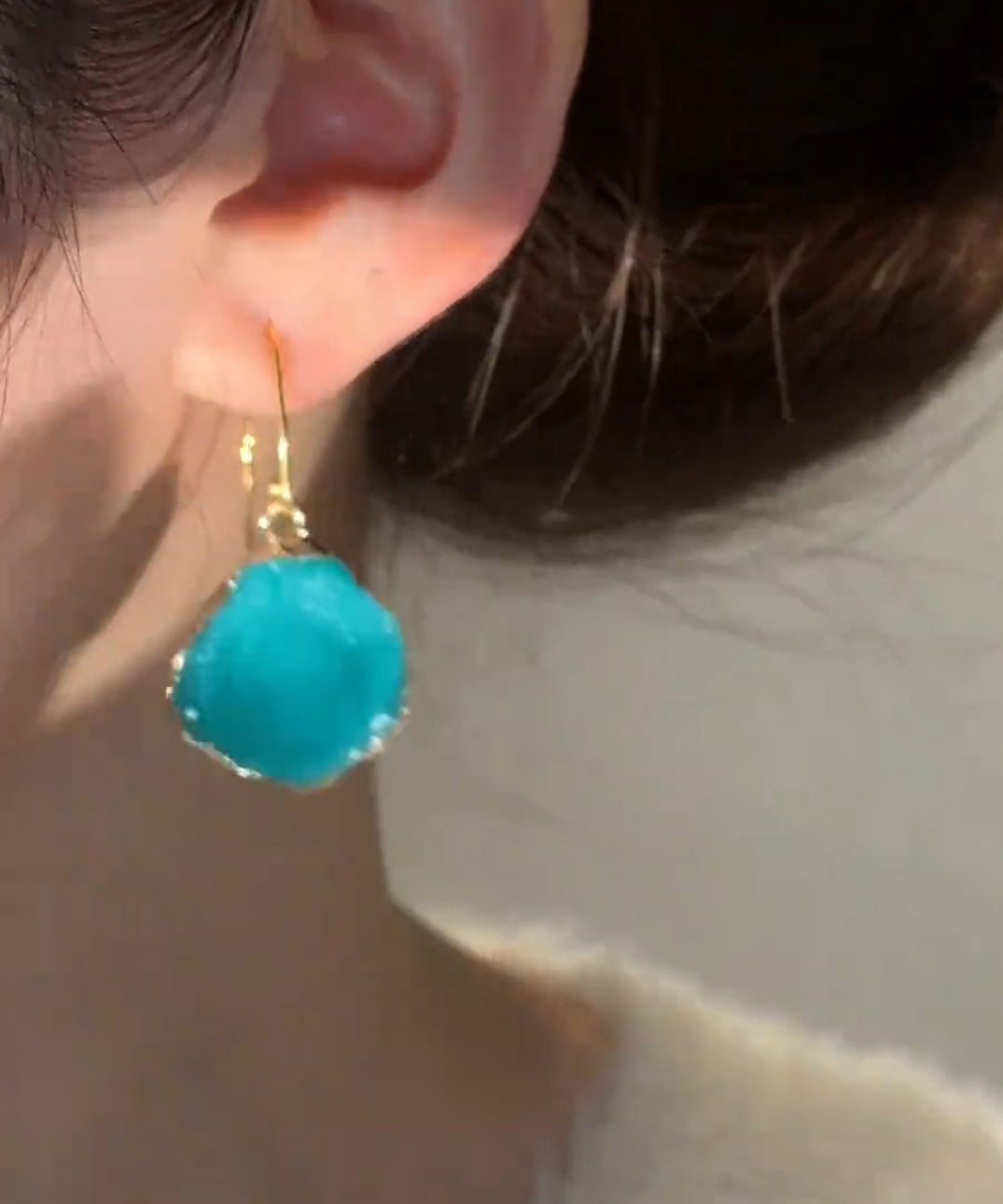 Gem Copper Earrings Chic Asymmetrical Alloy Stone Drop Blue