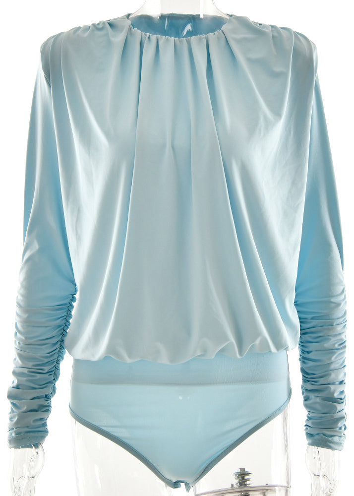 Bodysuit Blue Backless Fall O-Neck Chic