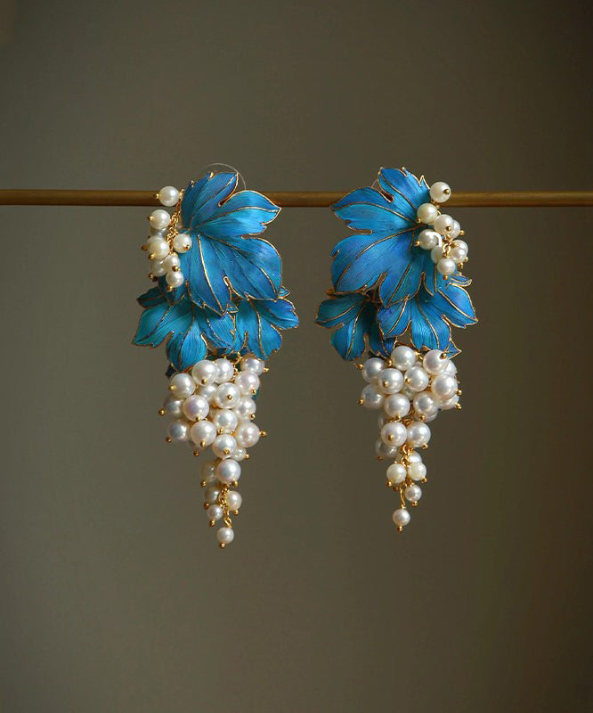 Silver Blue Glaze Sterling Earrings Grape Stud Chic Overgild Drip