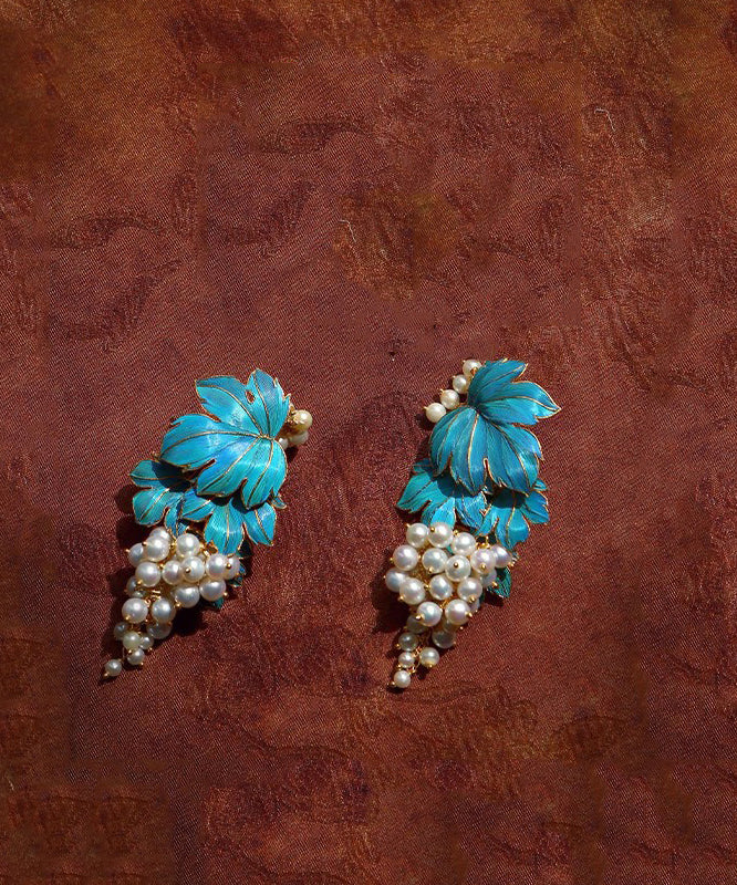 Silver Blue Glaze Sterling Earrings Grape Stud Chic Overgild Drip