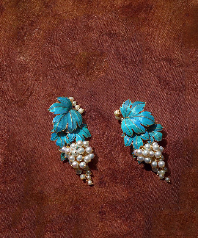 Silver Blue Glaze Sterling Earrings Grape Stud Chic Overgild Drip