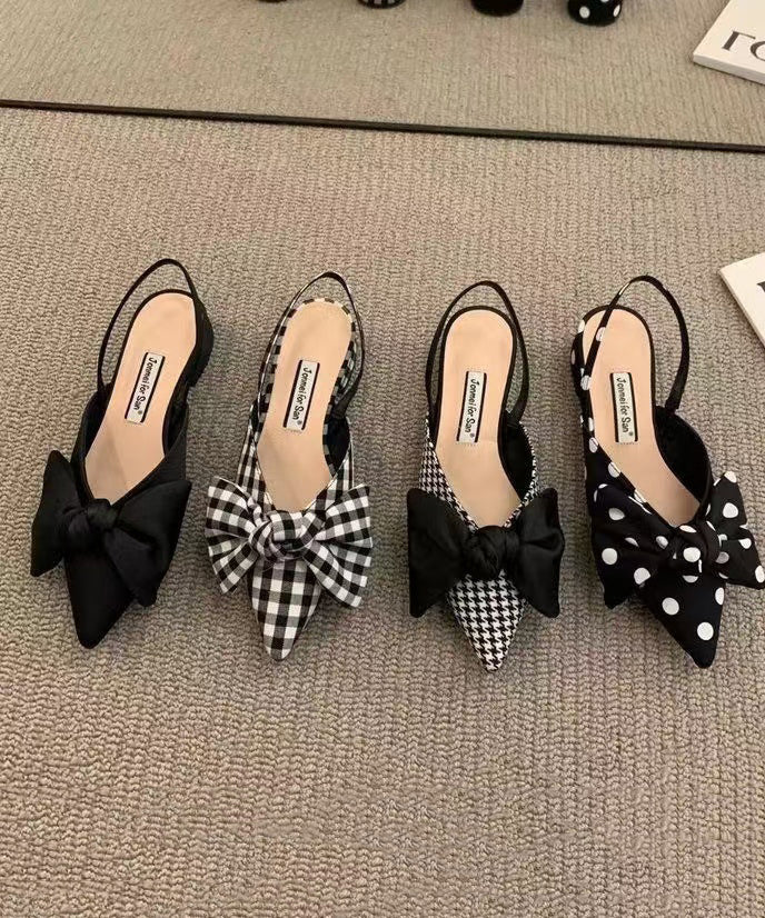 Chic Fabric Cotton Plaid Bow Splicing Chunky Sandals Big